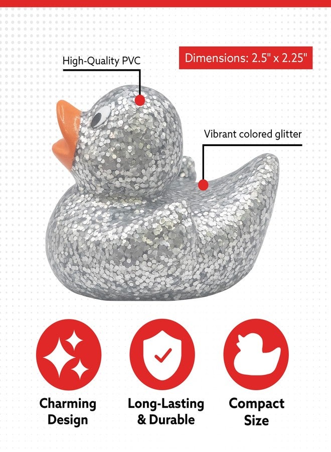 Alpi Glitter Ducks – Set of 5 Fun & Sparkly Rubber Ducks & Bath Toys - Decorative, Collectible, and Great for Parties, Gifts & Bath Time (Silver) - Image 3